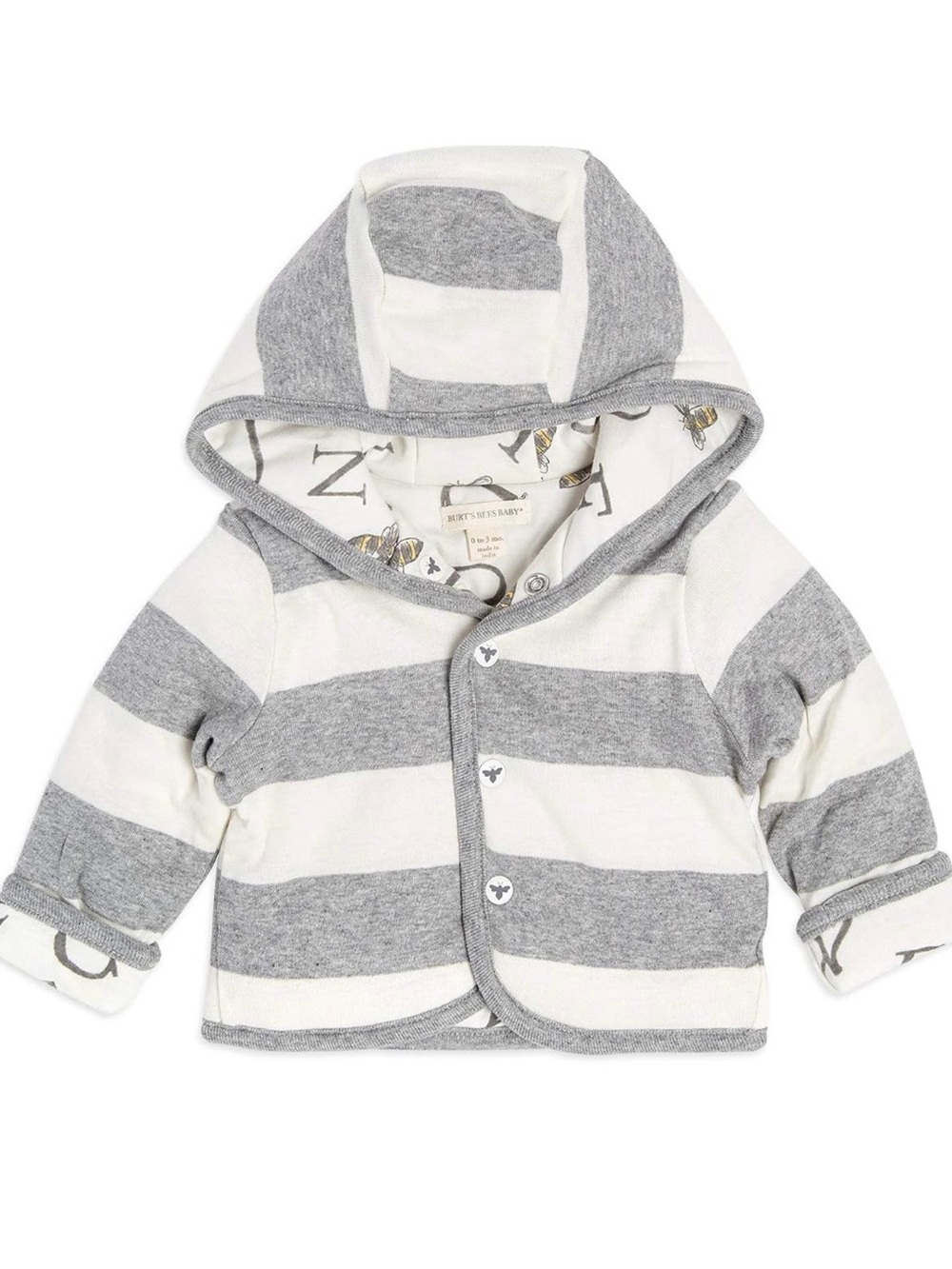 Burt's Bees Baby Unisex Gray and White Striped Hooded Jacket worn only once